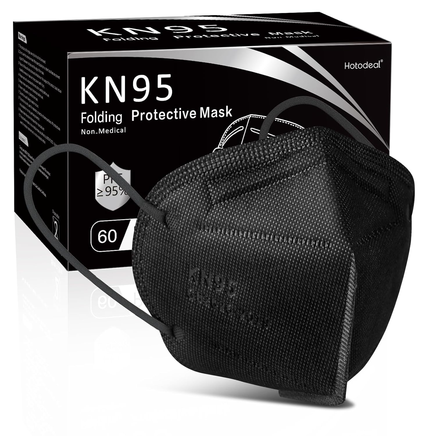 Hotodeal KN95 Face Mask 60 PCs, White/Black KN95 Mask, 5 Layers Cup Dust Mask, for Men, Women, Healthcare Worker, Essential Workers