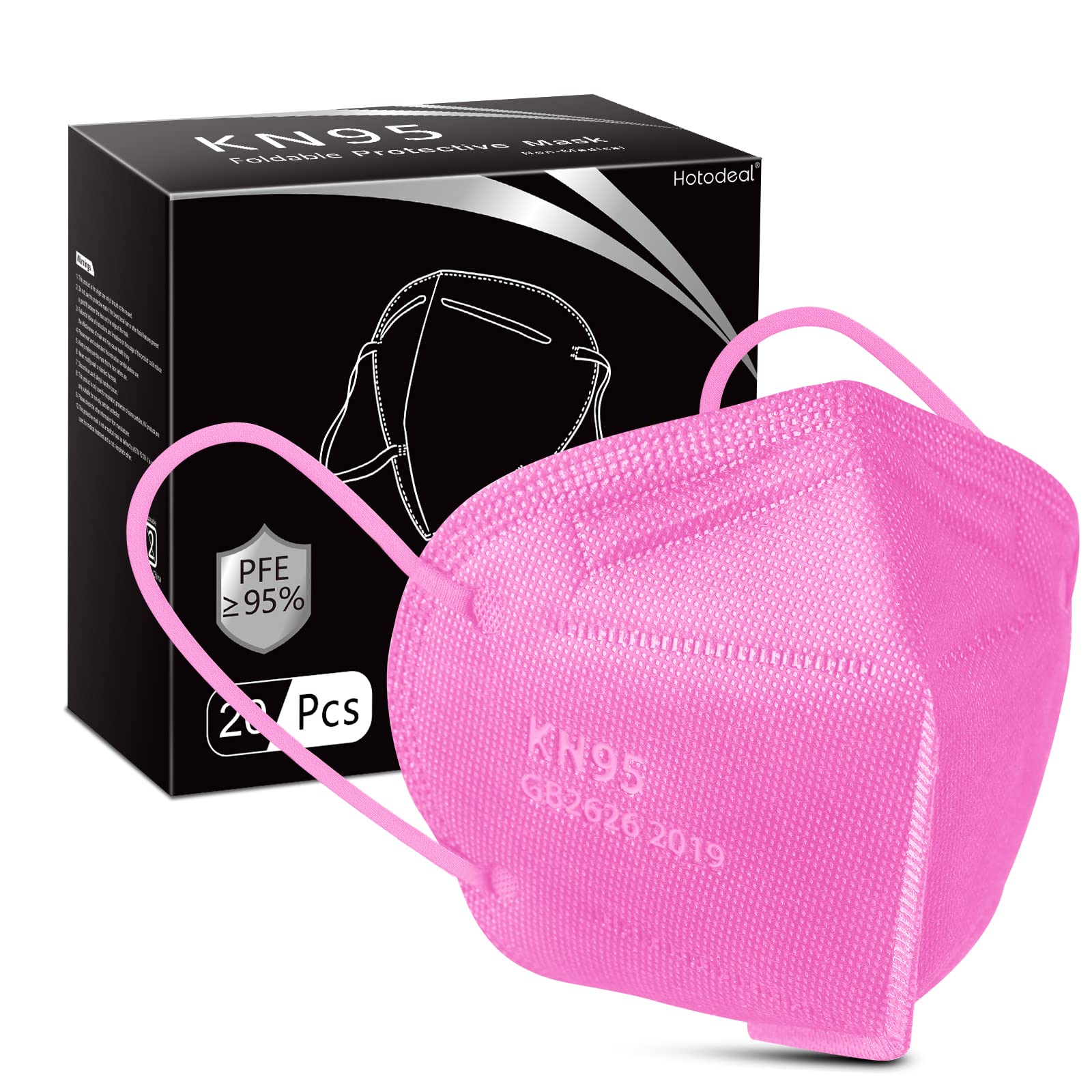 1920 PCS Hotodeal KN95 Face Mask,5 Layers Cup Dust Mask Against PM2.5 from Fire Smoke, Dust, for Men, Women, Essential Workers Pink (20pcs/box)