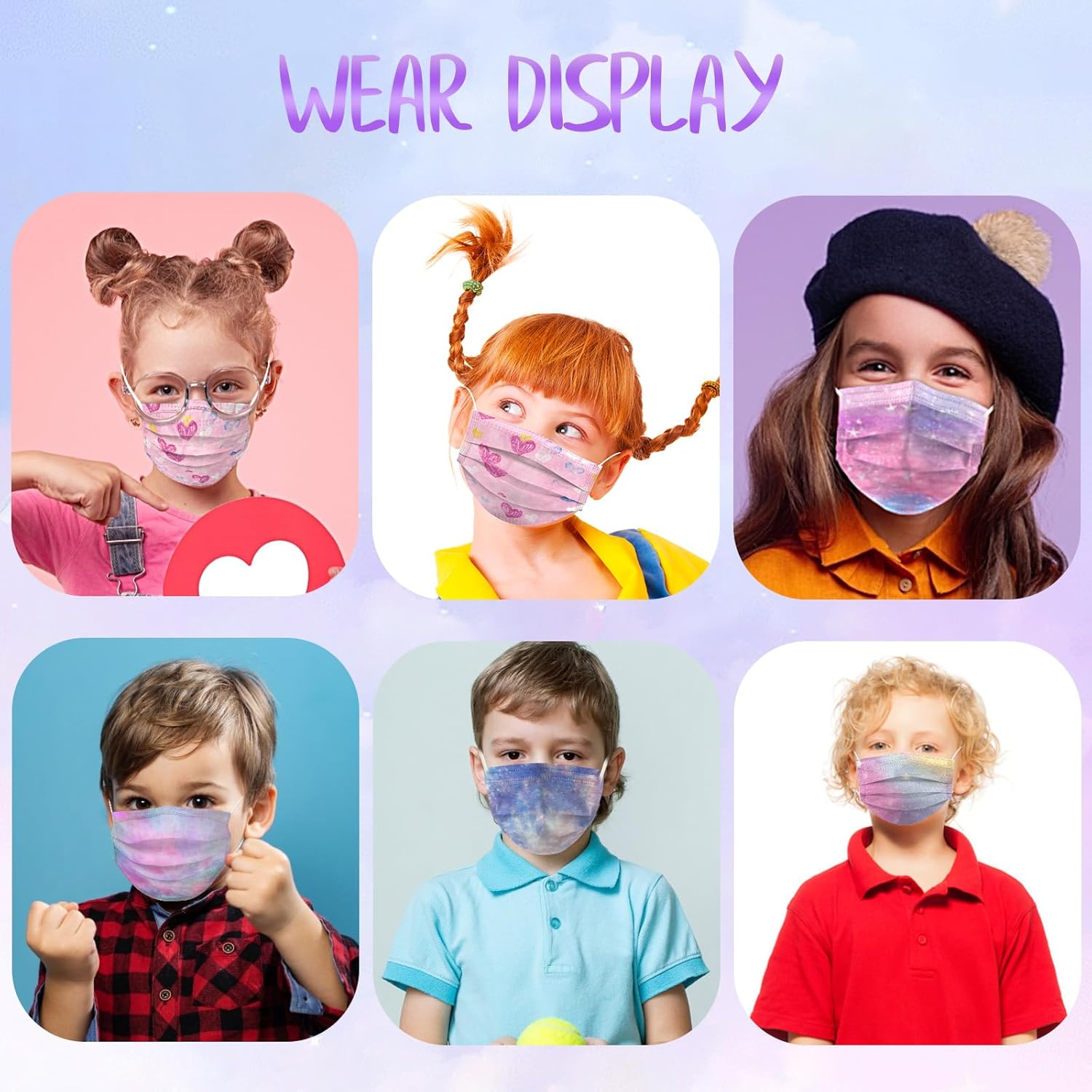 Kids Disposable Face Masks 50Pcs,3 Ply Kids Masks Disposable Breathable Colorful Cute Face Masks for Children, Girls & Boys