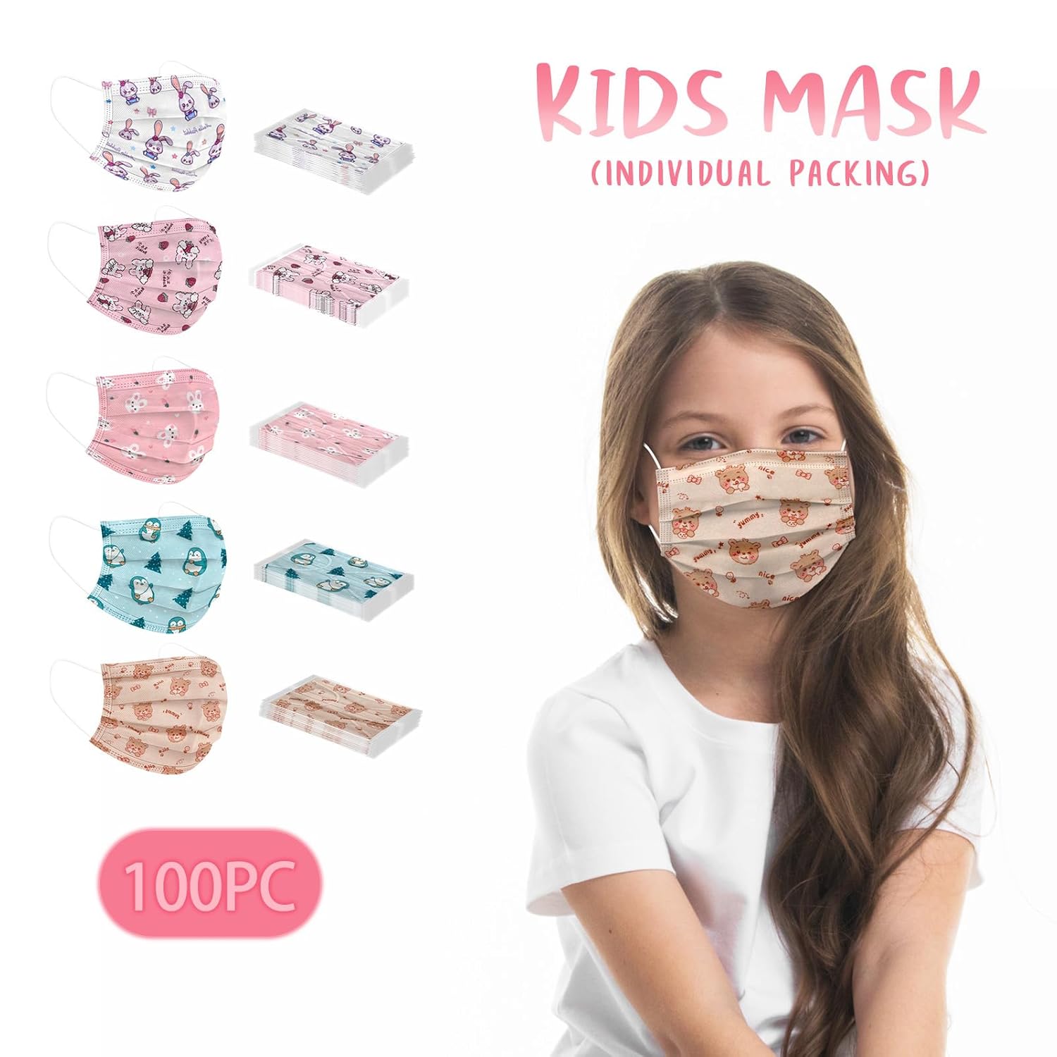 2000 Pcs Kids Disposable Face Masks,3 Ply Kids Masks Disposable Breathable Colorful Cute Face Masks for Children, Girls & Boys(100pcs/box)