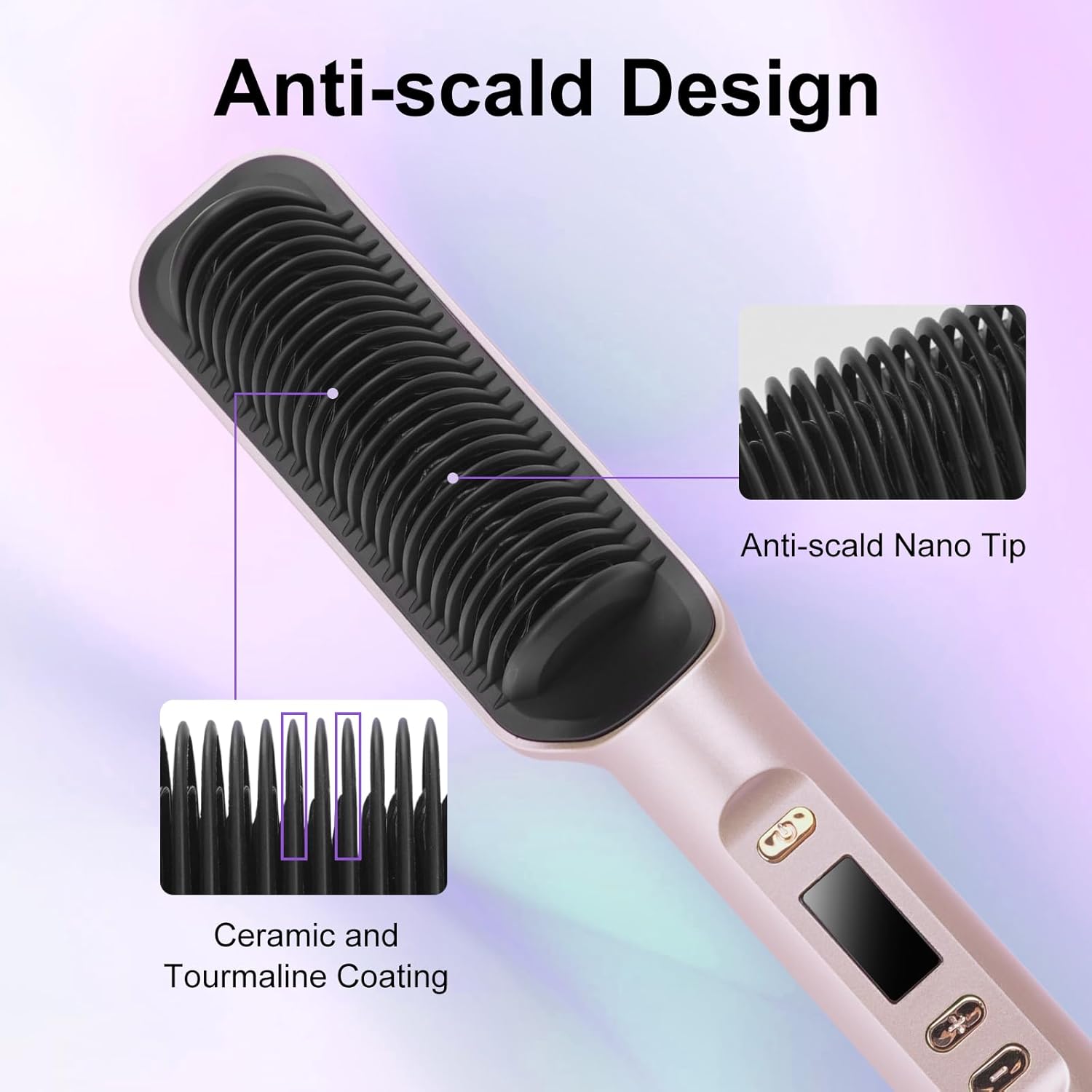 Hotodeal Hair Straightener Brush-20S Fast Heating Ceramic Negative Ion Hair Straightener Styling Comb