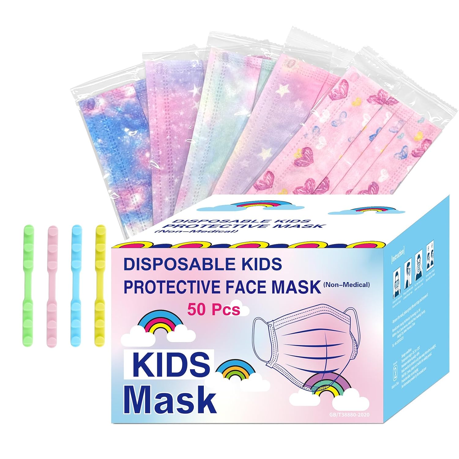 2400 Pcs Kids Disposable Face Masks,3 Ply Kids Masks Disposable Breathable Colorful Cute Face Masks for Children, Girls & Boys(50pcs/box)