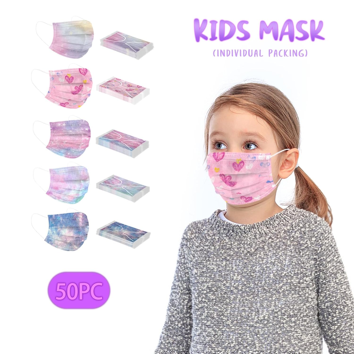 2400 Pcs Kids Disposable Face Masks,3 Ply Kids Masks Disposable Breathable Colorful Cute Face Masks for Children, Girls & Boys(50pcs/box)