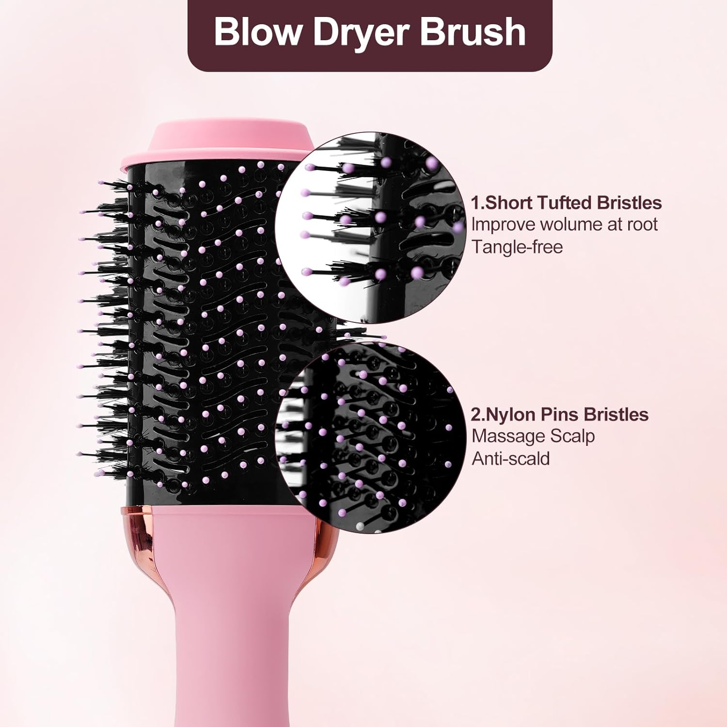 Hotodeal 4 in 1 Hair Dryer Brush Blow Dryer-Rubber Coated Handles Hot Tools Blow Dryer Brush for All Hair Types