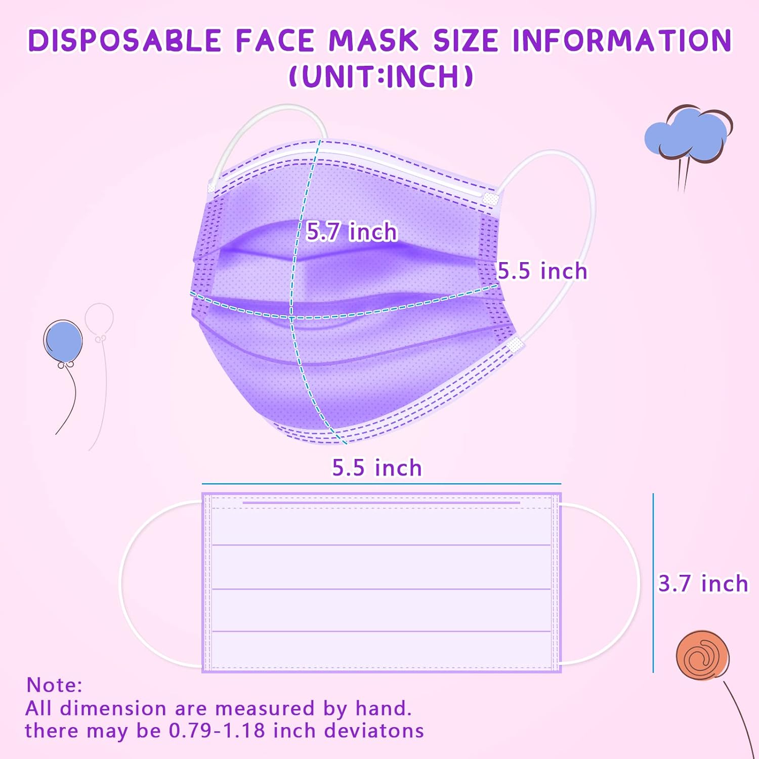 Kids Disposable Face Masks 100Pcs,3 Ply Kids Masks Disposable Breathable Colorful Cute Face Masks for Children, Girls & Boys