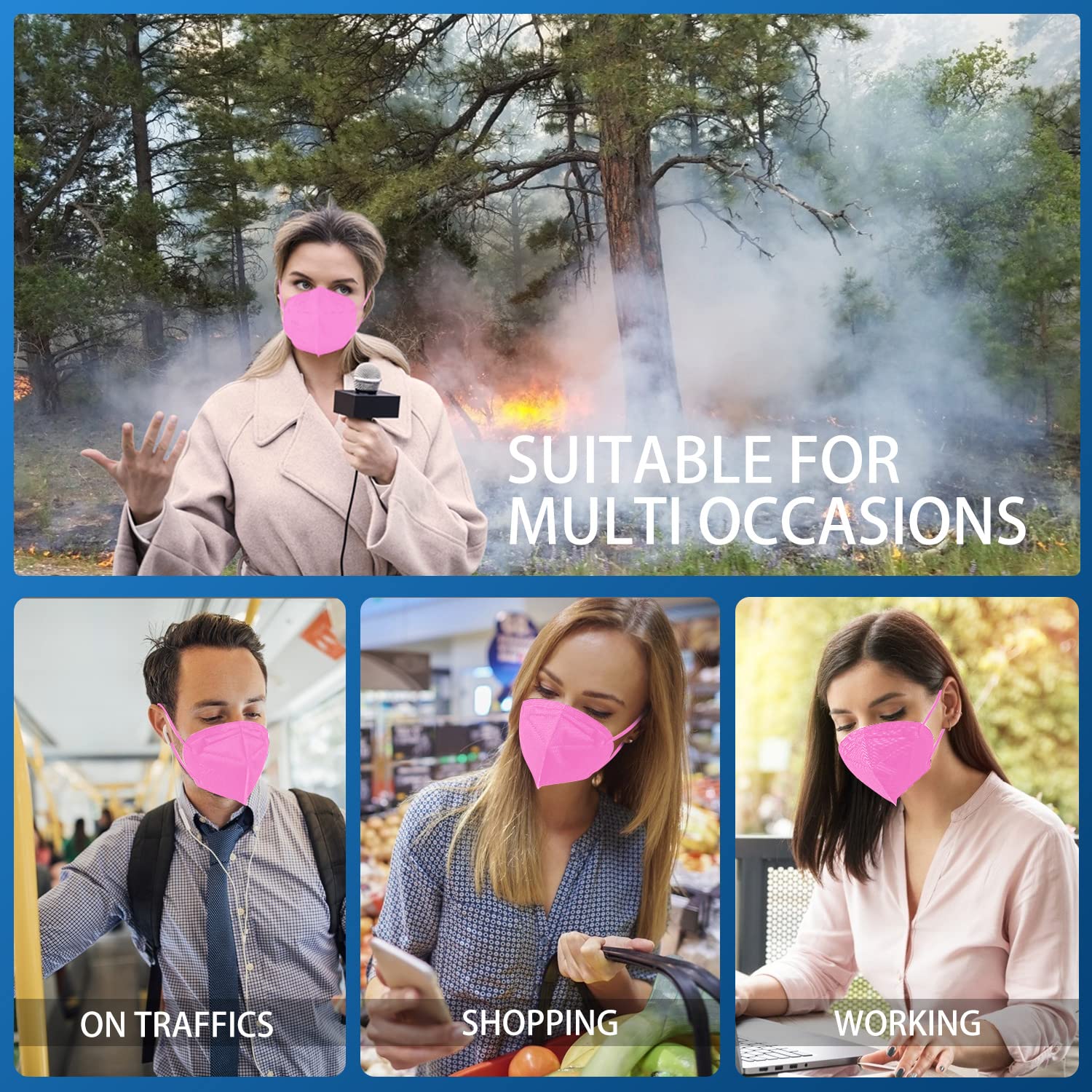 1920 PCS Hotodeal KN95 Face Mask,5 Layers Cup Dust Mask Against PM2.5 from Fire Smoke, Dust, for Men, Women, Essential Workers Pink (20pcs/box)