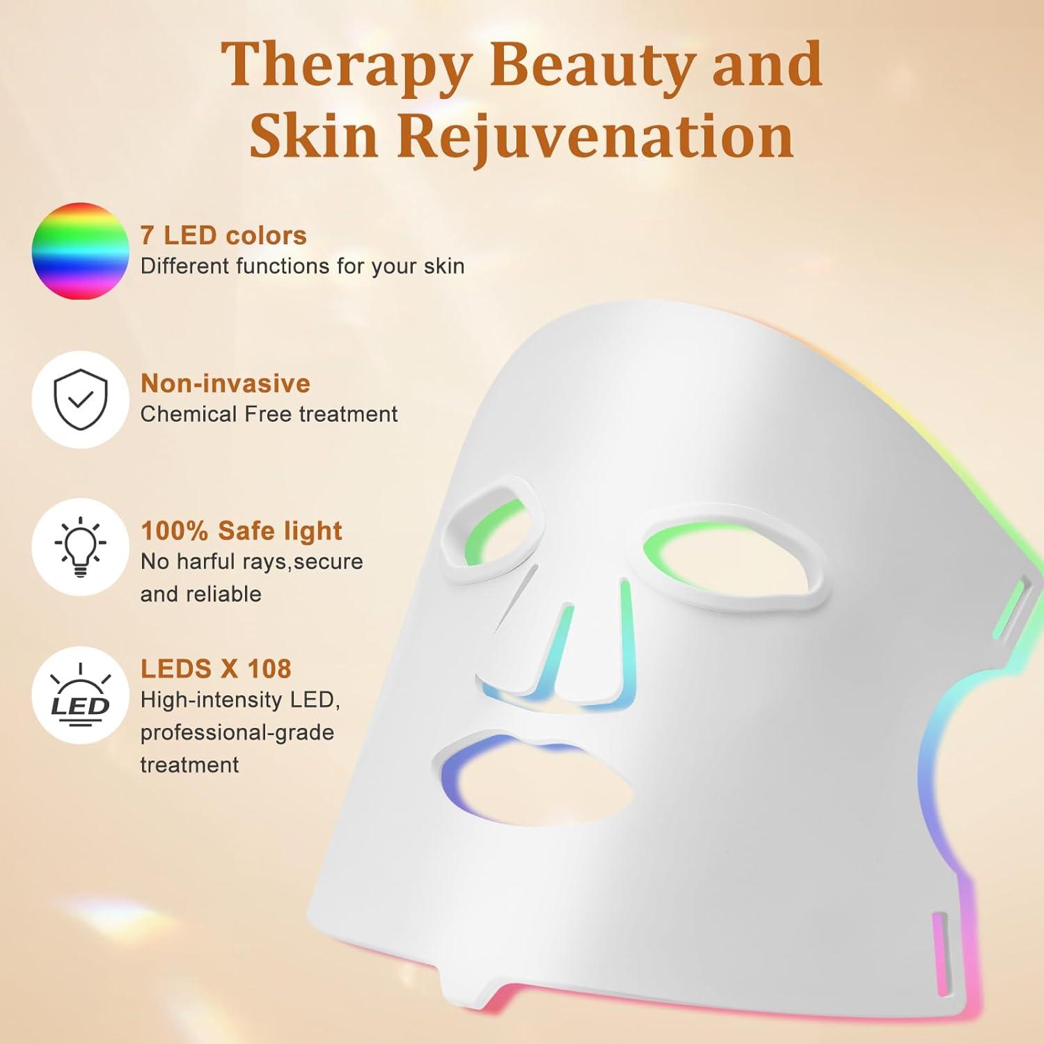 Hotodeal LED Face Mask Light Therapy-7 Colors Silicone Material LED Mask Foldable for Skin Rejuvenation Anti-aging Beauty Red Light Therapy