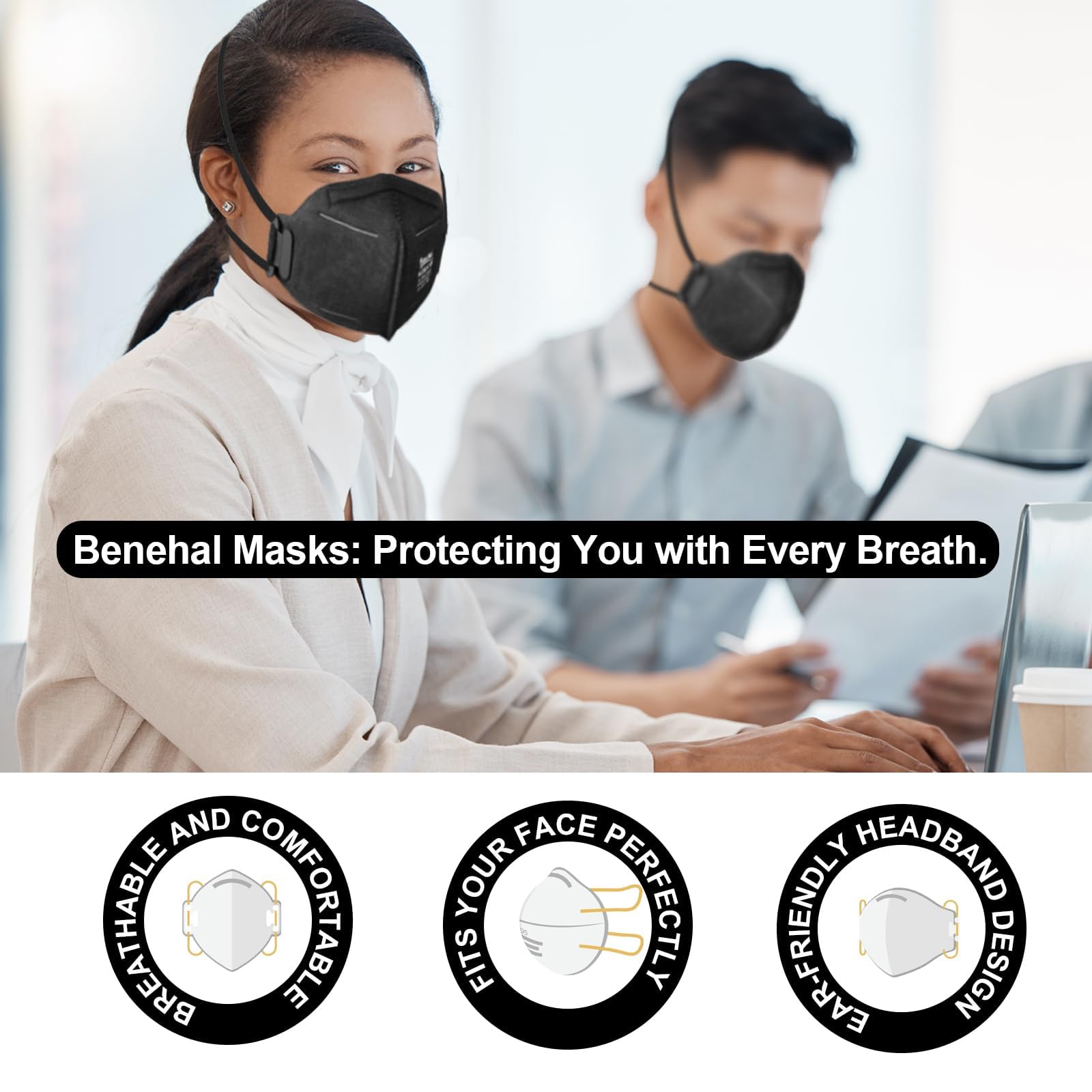 NIOSH Approved N95 Face Masks Particulate Respirators, Pack of 25 N95 Masks, Individually Wrapped, Black